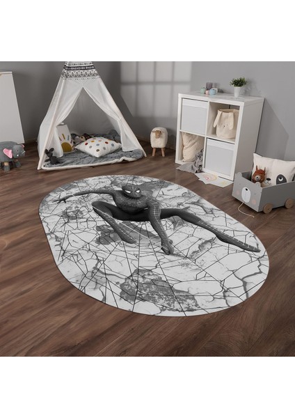 Dijital Baskılı Kaymaz Yıkanabilir Eğlenceli Eğitici Oval Çocuk Odası Halısı, N-O-Çocuk-41-Gri,