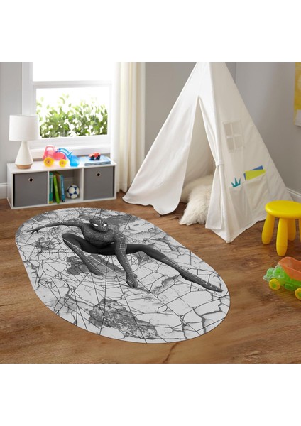 Dijital Baskılı Kaymaz Yıkanabilir Eğlenceli Eğitici Oval Çocuk Odası Halısı, N-O-Çocuk-41-Gri,