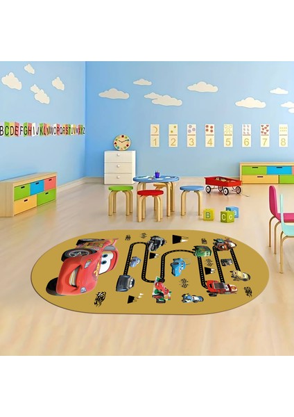 Dijital Baskılı Kaymaz Yıkanabilir Eğlenceli Eğitici Oval Çocuk Odası Halısı, N-O-Çocuk-03-Turuncu,
