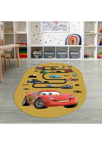 Dijital Baskılı Kaymaz Yıkanabilir Eğlenceli Eğitici Oval Çocuk Odası Halısı, N-O-Çocuk-03-Turuncu,