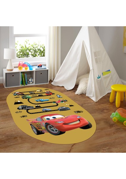 Dijital Baskılı Kaymaz Yıkanabilir Eğlenceli Eğitici Oval Çocuk Odası Halısı, N-O-Çocuk-03-Turuncu,