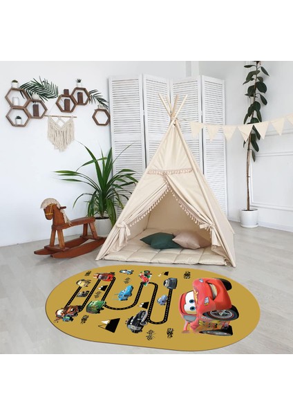 Dijital Baskılı Kaymaz Yıkanabilir Eğlenceli Eğitici Oval Çocuk Odası Halısı, N-O-Çocuk-03-Turuncu,