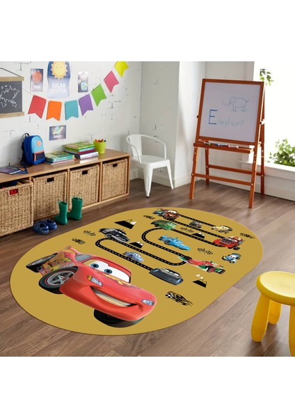 Dijital Baskılı Kaymaz Yıkanabilir Eğlenceli Eğitici Oval Çocuk Odası Halısı, N-O-Çocuk-03-Turuncu,