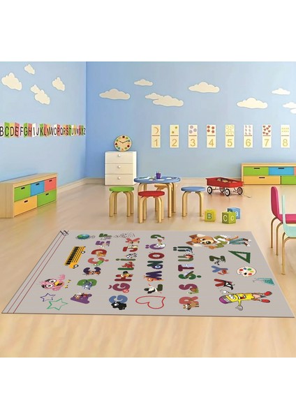 Dijital Baskılı Kaymaz Taban Yıkanabilir Eğlenceli Eğitici Çocuk Odası Halısı, N-Çocuk-33-Gri, fırsatları