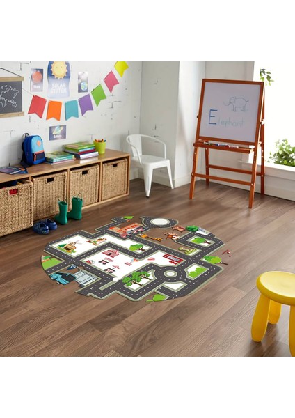Dijital Baskılı Kaymaz Yıkanabilir Eğlenceli Yuvarlak Çocuk Odası Halısı, N-Y-Çocuk-20-Renkli,