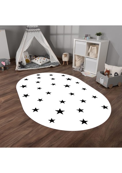 Dijital Baskılı Kaymaz Yıkanabilir Eğlenceli Eğitici Oval Çocuk Odası Halısı, N-O-Çocuk-32-Beyaz, modelleri