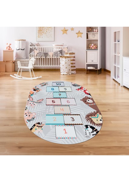 Dijital Baskılı Kaymaz Yıkanabilir Eğlenceli Eğitici Oval Çocuk Odası Halısı, N-O-Çocuk-28-Gri, fiyatları