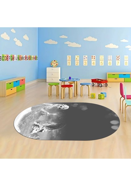 Dijital Baskılı Kaymaz Yıkanabilir Eğlenceli Eğitici Oval Çocuk Odası Halısı, N-O-Çocuk-43-Gri, modelleri