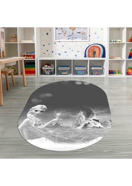 Dijital Baskılı Kaymaz Yıkanabilir Eğlenceli Eğitici Oval Çocuk Odası Halısı, N-O-Çocuk-43-Gri, fırsatları