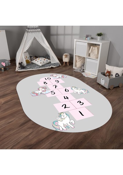 Dijital Baskılı Kaymaz Yıkanabilir Eğlenceli Eğitici Oval Çocuk Odası Halısı, N-O-Çocuk-37-Gri, fiyatları