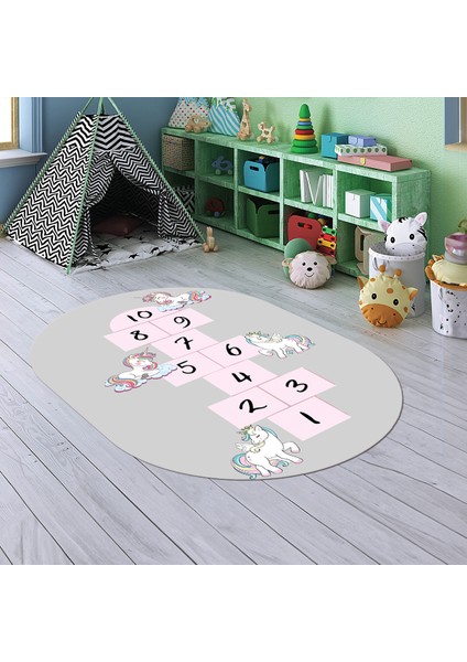 Dijital Baskılı Kaymaz Yıkanabilir Eğlenceli Eğitici Oval Çocuk Odası Halısı, N-O-Çocuk-37-Gri, modelleri