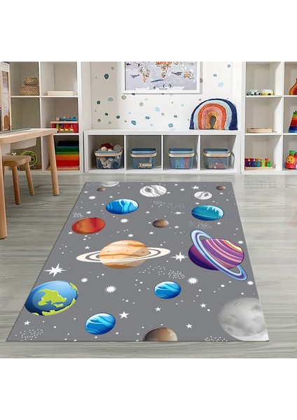 Dijital Baskılı Kaymaz Taban Yıkanabilir Eğlenceli Eğitici Çocuk Odası Halısı, N-Çocuk-38-Gri, indirimleri