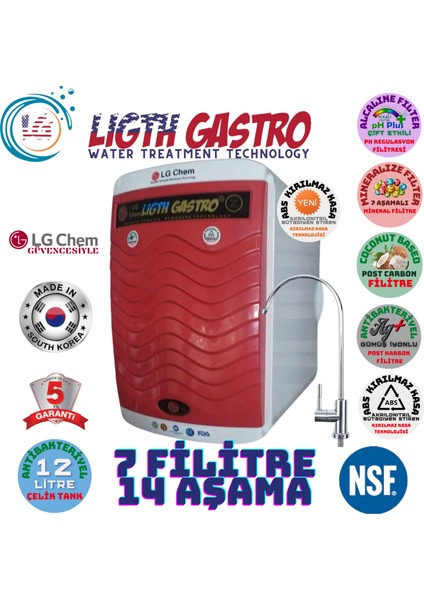 Light Gastro G Chem Gold Plus  Beyaz-Kırmızı Renk 12 Litre 14 Aşama 7 Filitre Su Arıtma Cihazı