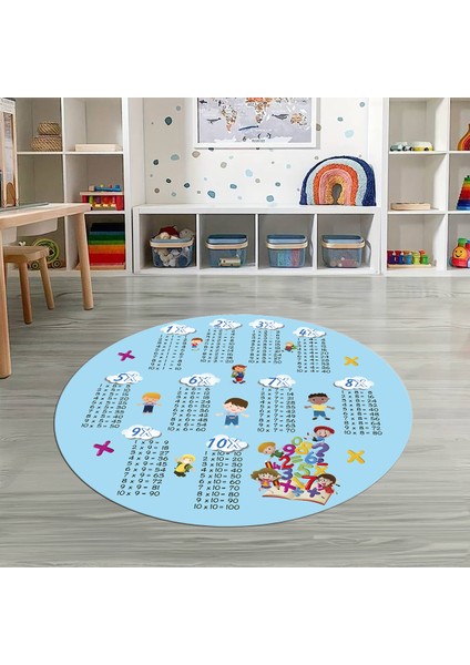 Dijital Baskılı Kaymaz Yıkanabilir Eğlenceli Yuvarlak Çocuk Odası Halısı, N-Y-Çocuk-05-Mavi, fiyatları