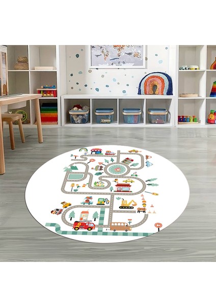 Dijital Baskılı Kaymaz Yıkanabilir Eğlenceli Yuvarlak Çocuk Odası Halısı, N-Y-Çocuk-48-Beyaz, modelleri