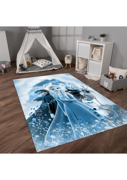 Dijital Baskılı Kaymaz Taban Yıkanabilir Eğlenceli Eğitici Çocuk Odası Halısı, N-Çocuk-42-Mavi,