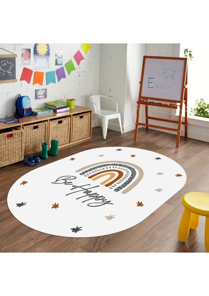 Dijital Baskılı Kaymaz Yıkanabilir Eğlenceli Eğitici Oval Çocuk Odası Halısı, N-O-Çocuk-14-Beyaz, fırsatları