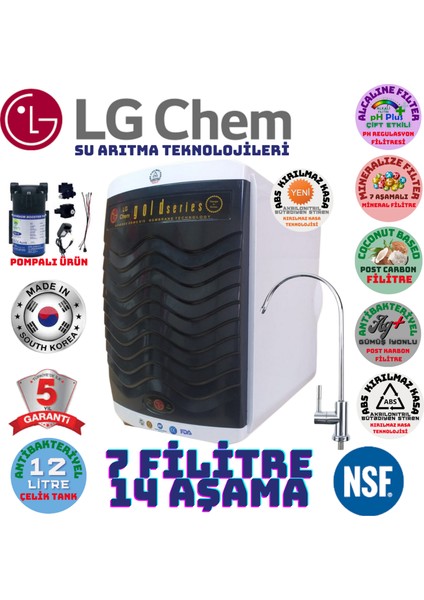 Light Gastro Lg Chem Gold Plus Pompalı  Beyaz-Siyah  Renk 12 Litre 14 Aşama 7 Filitre Su Arıtma Cihazı