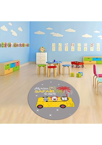 Dijital Baskılı Kaymaz Yıkanabilir Eğlenceli Yuvarlak Çocuk Odası Halısı, N-Y-Çocuk-01-Sarı,