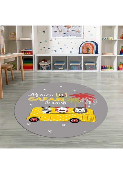 Dijital Baskılı Kaymaz Yıkanabilir Eğlenceli Yuvarlak Çocuk Odası Halısı, N-Y-Çocuk-01-Sarı,