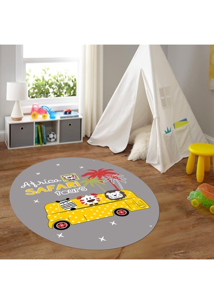 Dijital Baskılı Kaymaz Yıkanabilir Eğlenceli Yuvarlak Çocuk Odası Halısı, N-Y-Çocuk-01-Sarı,