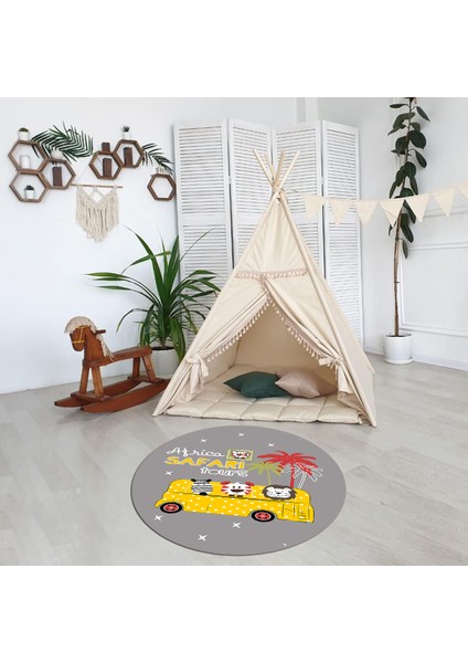Dijital Baskılı Kaymaz Yıkanabilir Eğlenceli Yuvarlak Çocuk Odası Halısı, N-Y-Çocuk-01-Sarı,