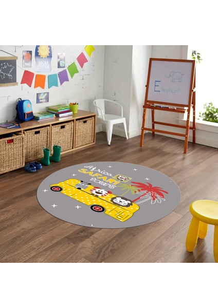 Dijital Baskılı Kaymaz Yıkanabilir Eğlenceli Yuvarlak Çocuk Odası Halısı, N-Y-Çocuk-01-Sarı,