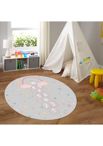 Dijital Baskılı Kaymaz Yıkanabilir Eğlenceli Yuvarlak Çocuk Odası Halısı, N-Y-Çocuk-12-Gri, fiyatları