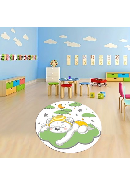 Dijital Baskılı Kaymaz Yıkanabilir Eğlenceli Yuvarlak Çocuk Odası Halısı, N-Y-Çocuk-34-Yeşil, fırsatları