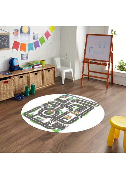 Dijital Baskılı Kaymaz Yıkanabilir Eğlenceli Yuvarlak Çocuk Odası Halısı, N-Y-Çocuk-17-Beyaz, modelleri