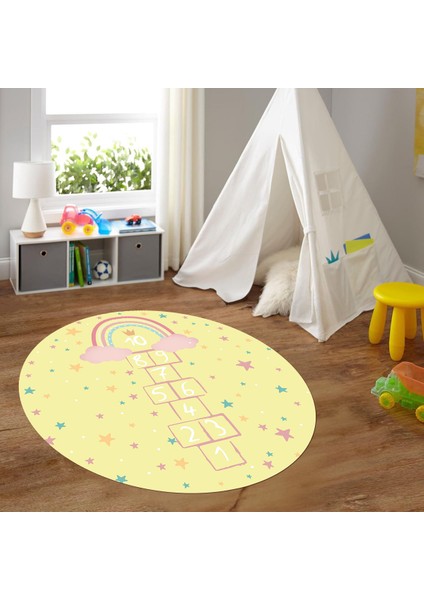 Dijital Baskılı Kaymaz Yıkanabilir Eğlenceli Yuvarlak Çocuk Odası Halısı, N-Y-Çocuk-12-Sarı, fiyatları