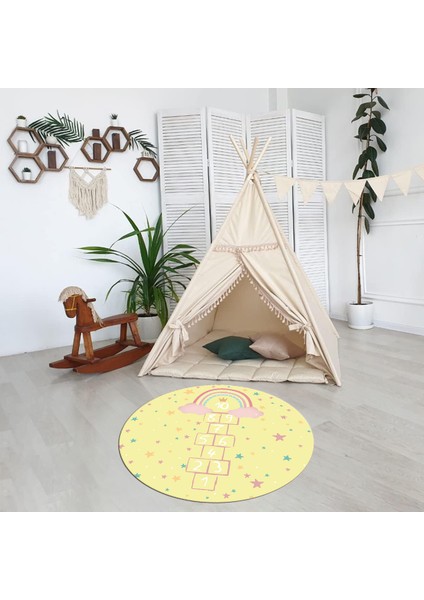 Dijital Baskılı Kaymaz Yıkanabilir Eğlenceli Yuvarlak Çocuk Odası Halısı, N-Y-Çocuk-12-Sarı, modelleri