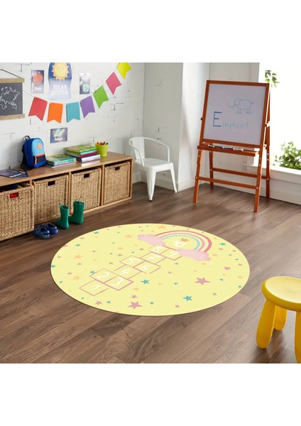 Dijital Baskılı Kaymaz Yıkanabilir Eğlenceli Yuvarlak Çocuk Odası Halısı, N-Y-Çocuk-12-Sarı, fırsatları