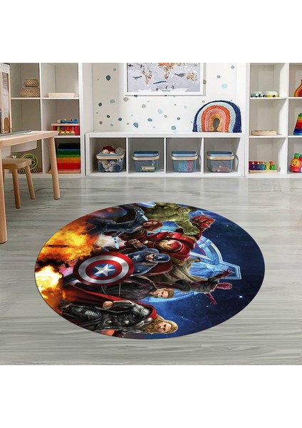 Dijital Baskılı Kaymaz Yıkanabilir Eğlenceli Yuvarlak Çocuk Odası Halısı, N-Y-Çocuk-39-Renkli,