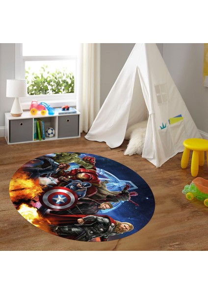 Dijital Baskılı Kaymaz Yıkanabilir Eğlenceli Yuvarlak Çocuk Odası Halısı, N-Y-Çocuk-39-Renkli,