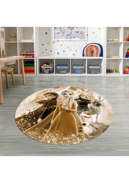 Dijital Baskılı Kaymaz Yıkanabilir Eğlenceli Yuvarlak Çocuk Odası Halısı, N-Y-Çocuk-42-Kahve,