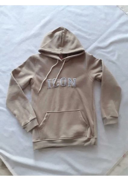 Krem Kanguru Cepli Kapşonlu Sweatshirt