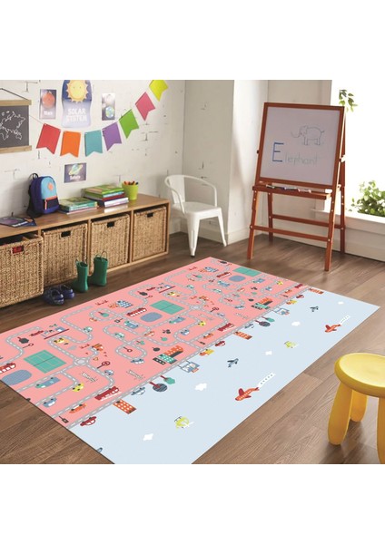 Dijital Baskılı Kaymaz Taban Yıkanabilir Eğlenceli Eğitici Çocuk Odası Halısı, N-Çocuk-19-Pembe, modelleri