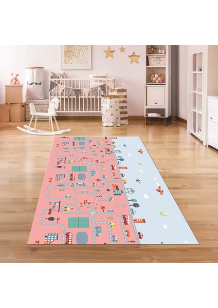 Dijital Baskılı Kaymaz Taban Yıkanabilir Eğlenceli Eğitici Çocuk Odası Halısı, N-Çocuk-19-Pembe, fırsatları