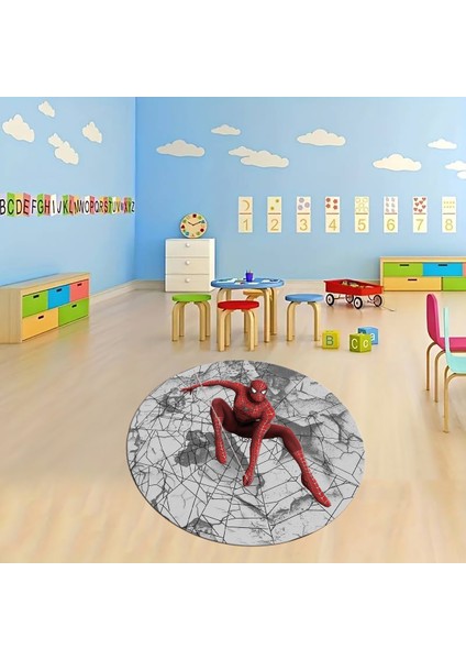 Dijital Baskılı Kaymaz Yıkanabilir Eğlenceli Yuvarlak Çocuk Odası Halısı, N-Y-Çocuk-41-Kırmızı,