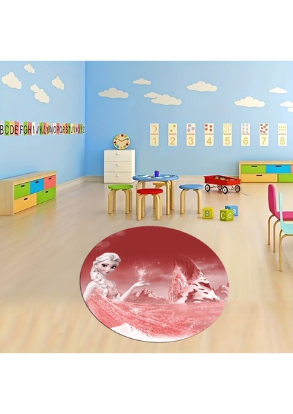 Dijital Baskılı Kaymaz Yıkanabilir Eğlenceli Yuvarlak Çocuk Odası Halısı, N-Y-Çocuk-43-Kırmızı,