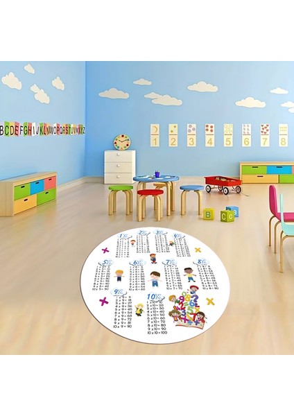 Dijital Baskılı Kaymaz Yıkanabilir Eğlenceli Yuvarlak Çocuk Odası Halısı, N-Y-Çocuk-05-Beyaz,
