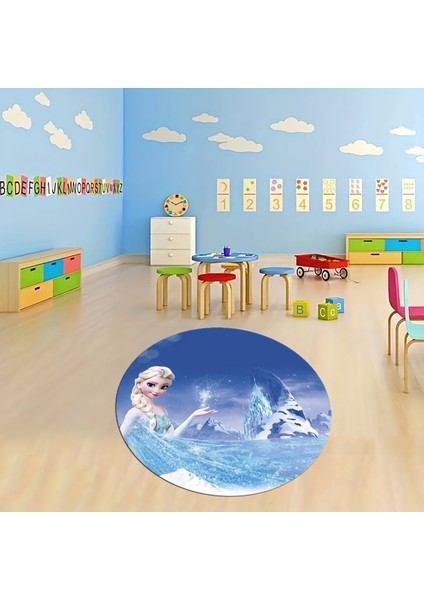 Dijital Baskılı Kaymaz Yıkanabilir Eğlenceli Yuvarlak Çocuk Odası Halısı, N-Y-Çocuk-43-Mavi,