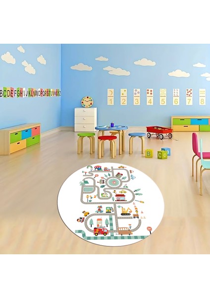 Dijital Baskılı Kaymaz Yıkanabilir Eğlenceli Yuvarlak Çocuk Odası Halısı, N-Y-Çocuk-48-Beyaz, fiyatları