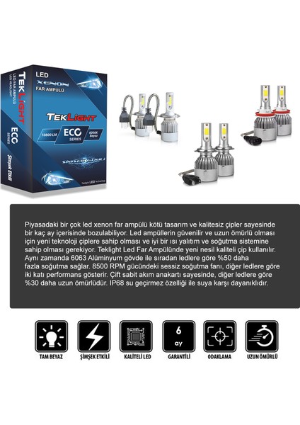 Eco LED Xenon Far Ampulü 10800 Lümen Beyaz Zenon Şimşek Etkili H4 / H7 / H1 / H11/ H3 / 9005 / 9006 fiyatları