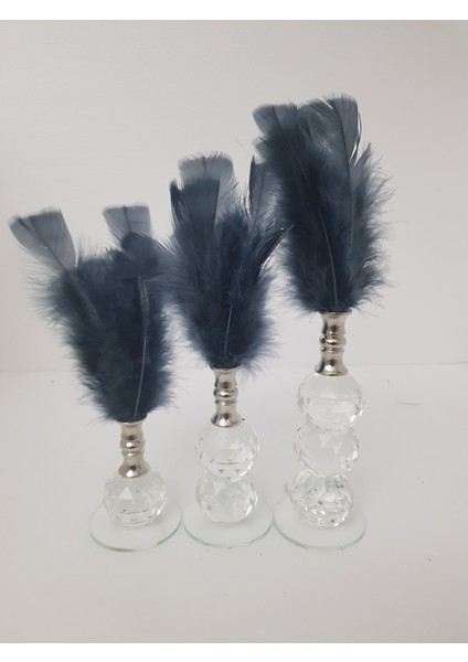 Kristal Lacivert Tüy Dekor Gümüş Ağızlık