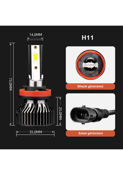 Ultimate Mini LED Xenon Far Ampulü 12000 Lümen Csp Kısa Tip Mini Slim Şimşek Etkili H4 / H7 / H1 / H11