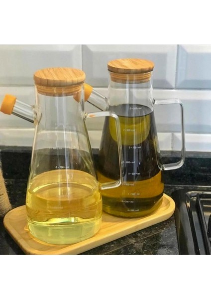 Yağdanlık Cam Şişe 900 ml Bambu Vakumlu Kapak Ahşap Stantlı Ikili fiyatları