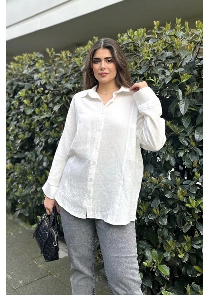 Kadın Ekru Yarasa Kol, Cep Detaylı, Salaş Müslin Gömlek fırsatları