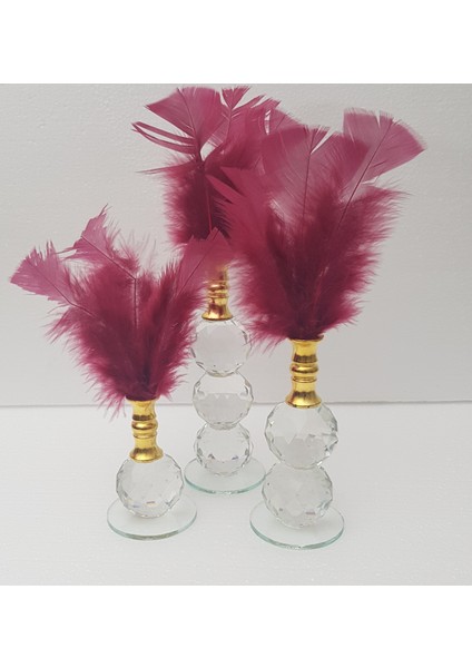 Kristal Bordo Tüy Dekor Gold Ağızlık